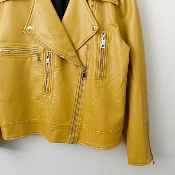 ELIZABETH & JAMES | Golden Yellow Moto Style Jacket Vegan Leather Zipper | - Picture 5 of 8